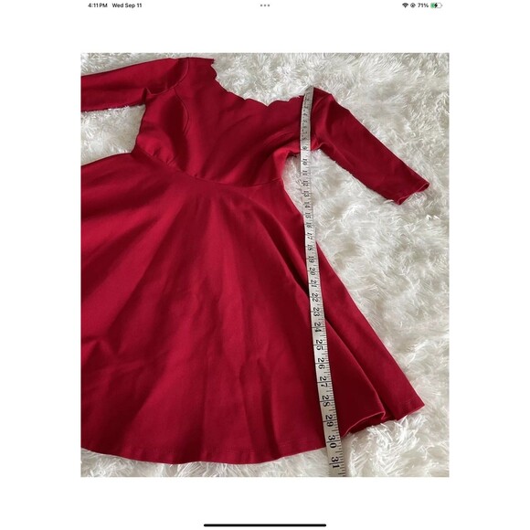 Lulus Red Fit Flare Mini Dress Womens Size Small Scalloped Neckline 3/4 Sleeve - Picture 8 of 10